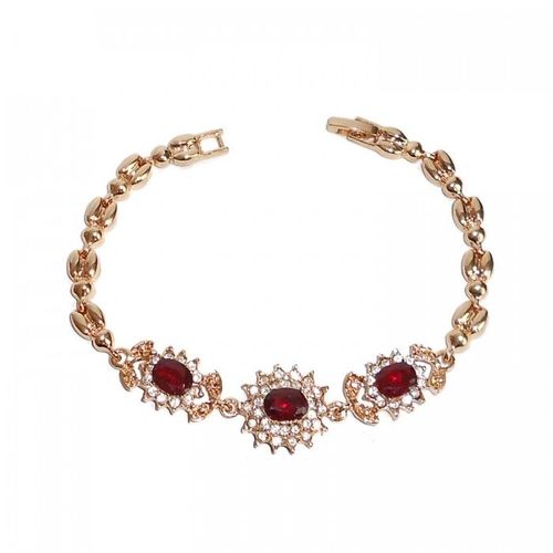 Bracelet Doré Fleurs Strass Femme Couleur Rouge