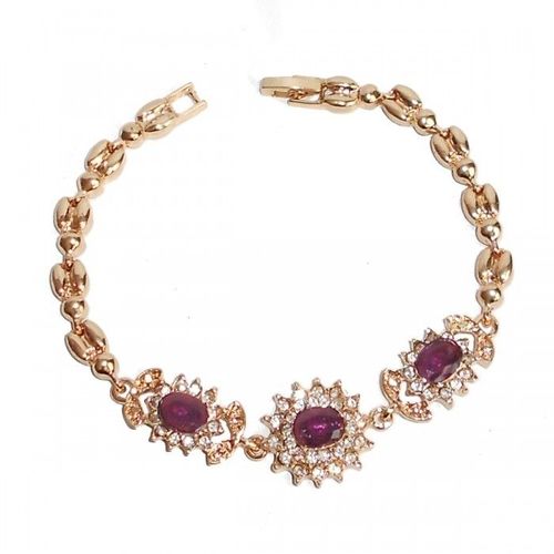 Bracelet Doré Fleurs Strass Femme Couleur Violet