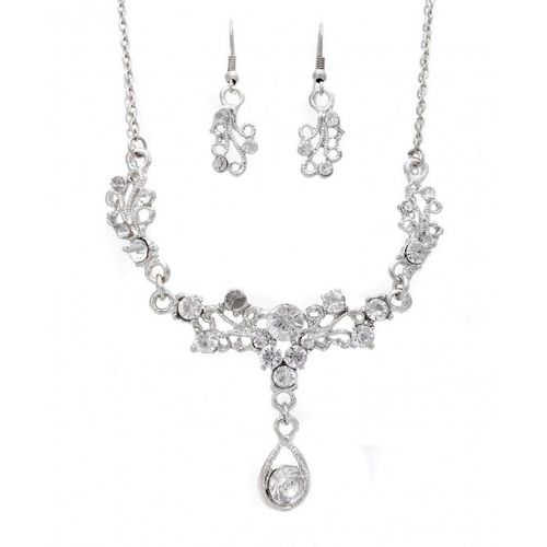 Parure Argentée Fleur Strass Femme Couleur Blanc