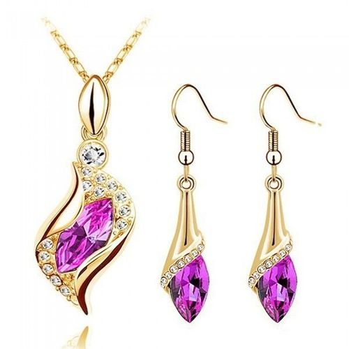 Parure Vague Océan Strass Doré Femme Couleur Rose Fushia