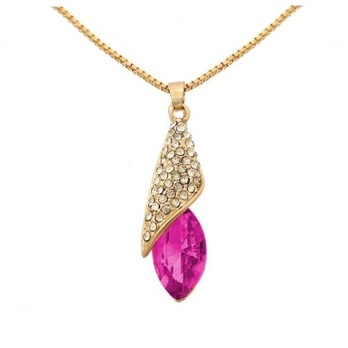 Collier Goutte Sertie De Strass Doré Femme Couleur Rose Fushia