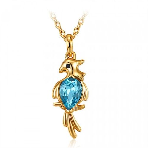 Collier Oiseau Sur Une Branche Cristal Doré Femme Couleur Bleu Turquoise
