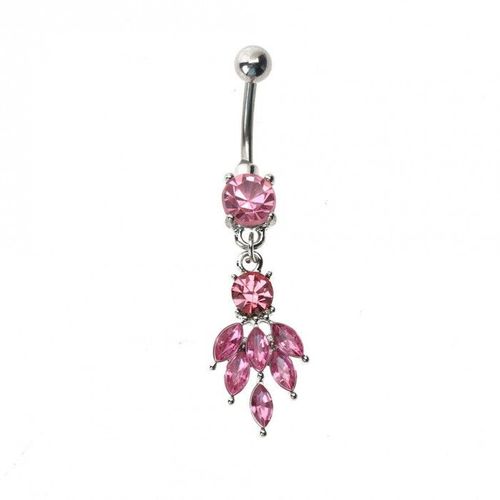 Piercing Nombril Feuille Strass Acier Inoxydable Femme Couleur Rose Fushia