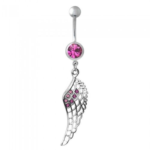 Piercing Nombril Aile Plume Acier Inoxydable Femme Couleur Rose