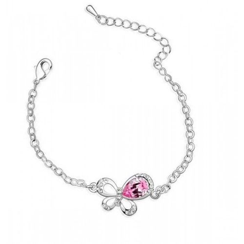 Bracelet Papillon Ajouré Et Strass Argenté Femme Couleur Rose