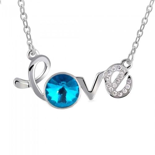 Collier Love Amour Cristal Argenté Femme Couleur Bleu Turquoise