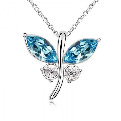 Collier Papillon Cristal Argenté Femme Couleur Bleu Turquoise