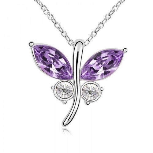Collier Papillon Cristal Argenté Femme Couleur Mauve