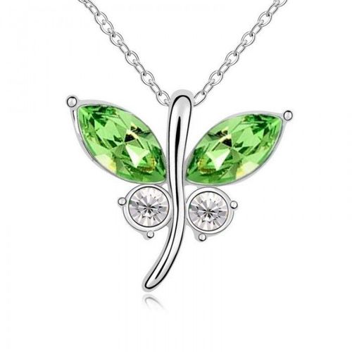 Collier Papillon Cristal Argenté Femme Couleur Vert