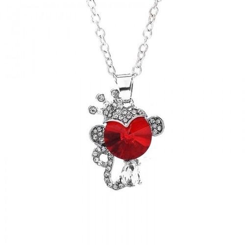 Collier Petit Singe Cristal Argenté Femme Couleur Rouge