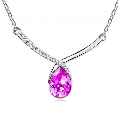 Collier Goutte Cristal Argenté Femme Couleur Rose Fushia