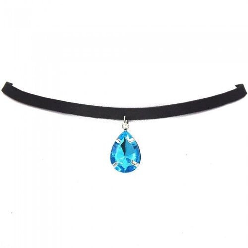 Ras Du Cou Collier Cordon Noir Goutte Strass Femme Couleur Bleu Turquoise