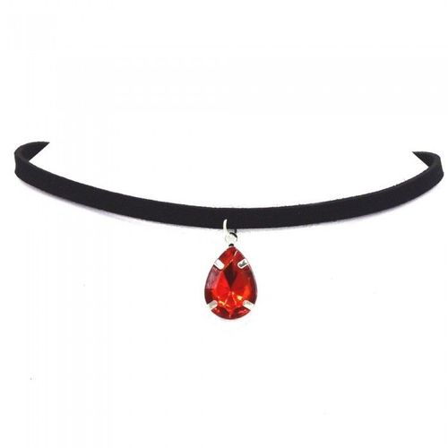 Ras Du Cou Collier Cordon Noir Goutte Strass Femme Couleur Rouge