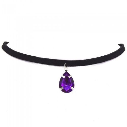 Ras Du Cou Collier Cordon Noir Goutte Strass Femme Couleur Violet