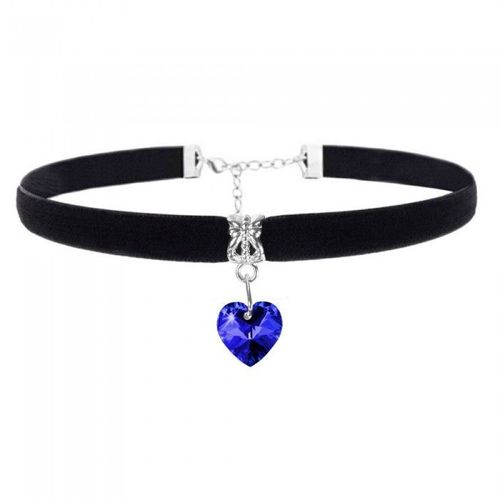 Ras De Cou Collier Cordon Noir Coeur Strass Femme Couleur Bleu Roi