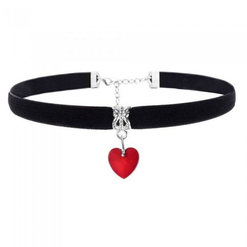 Ras De Cou Collier Cordon Noir Coeur Strass Femme Couleur Rouge