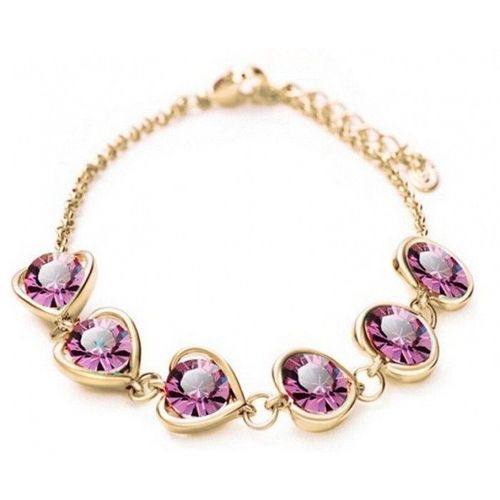 Bracelet Suite De Coeurs Strass Doré Femme Couleur Rose Fushia