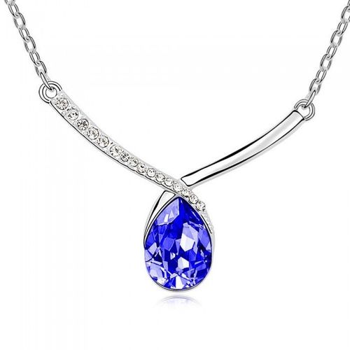 Collier Goutte Cristal Argenté Femme Couleur Bleu Roi