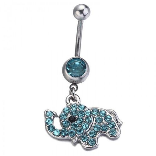 Piercing Nombril Éléphant Strass Acier Inoxydable Femme Couleur Bleu Turquoise