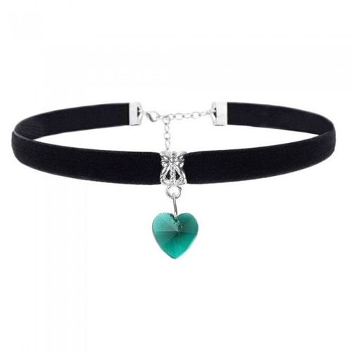 Ras De Cou Collier Cordon Noir Coeur Strass Femme Couleur Vert