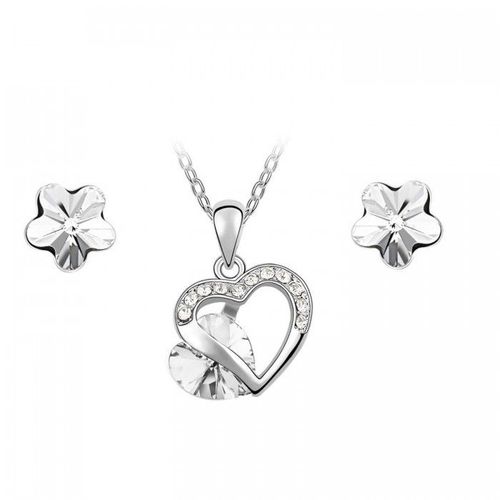 Parure Bijoux Coeur Fleur Argentée Femme Couleur Blanc