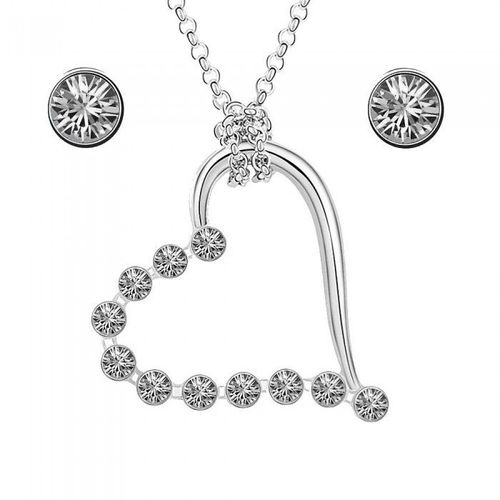 Parure Bijoux Coeur Argentée Femme Couleur Blanc