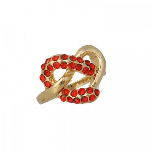 Bague Dorée Coeur Sertie De Strass Rouge Femme