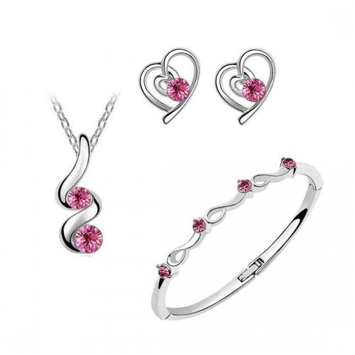 Parure Bijoux Coeur Avec Bracelet Argentée Femme Couleur Rose Fushia