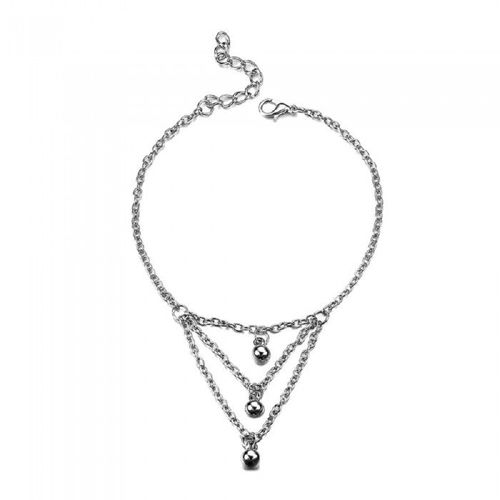 Chaîne De Cheville 3 Rangs Pendentif Perle Femme Couleur Argenté