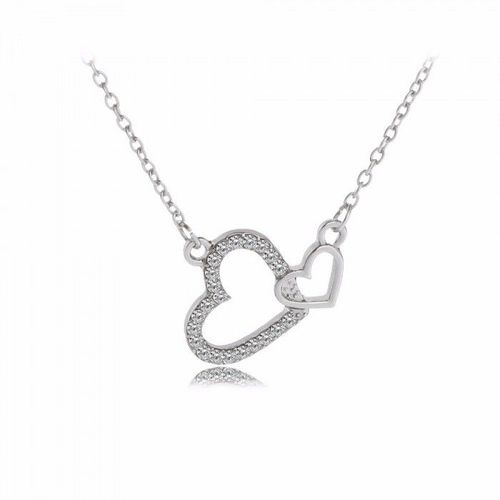 Collier 2 Coeurs Strass Femme Couleur Argenté
