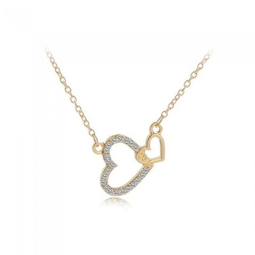 Collier 2 Coeurs Strass Femme Couleur Doré