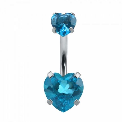 Piercing Nombril 2 Coeurs Oxyde De Zirconium Acier Inoxydable Femme Couleur Bleu Turquoise