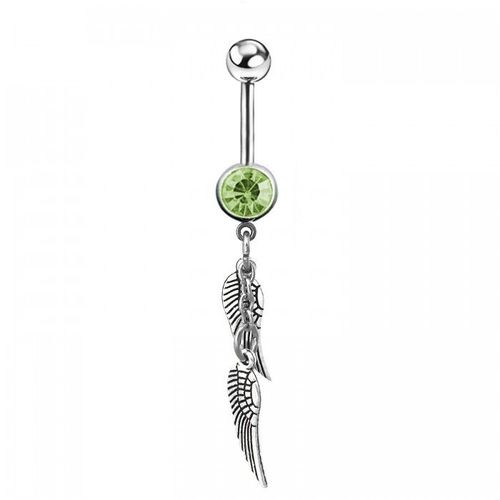 Piercing Nombril Plume Strass Acier Chirurgical Femme Couleur Vert