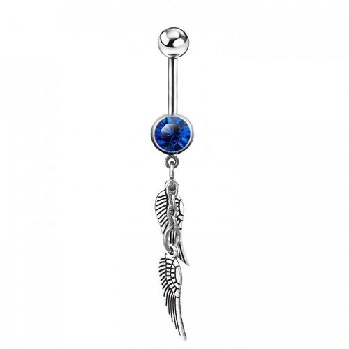 Piercing Nombril Plume Strass Acier Chirurgical Femme Couleur Bleu Roi
