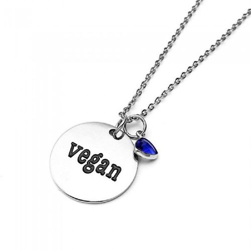 Collier Médaille Vegan Strass Argenté Femme Couleur Bleu Roi