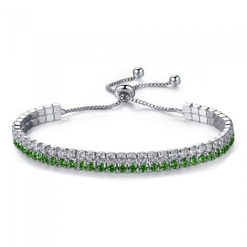 Bracelet 2 Rangs De Strass Réglable Argenté Femme Couleur Vert