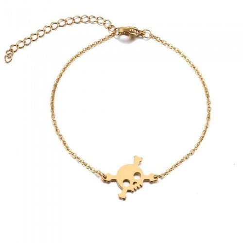 Bracelet Tête De Mort Avec Os Femme Couleur Doré