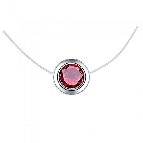 Collier Invisible Fil De Nylon Oxyde De Zirconium Sur Support Rond Femme Couleur Rouge