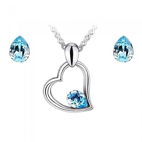 Parure Bijoux Coeur Et Goutte Argentée Femme Couleur Bleu Turquoise