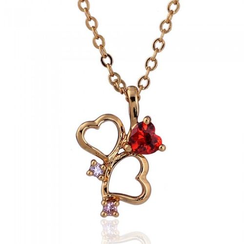 Collier 3 Coeurs Oxyde De Zirconium Doré Femme Couleur Rouge