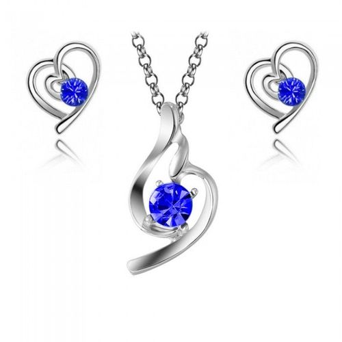 Parure Bijoux Boucles D'oreilles Coeur Puce Argentée Femme Couleur Bleu Roi