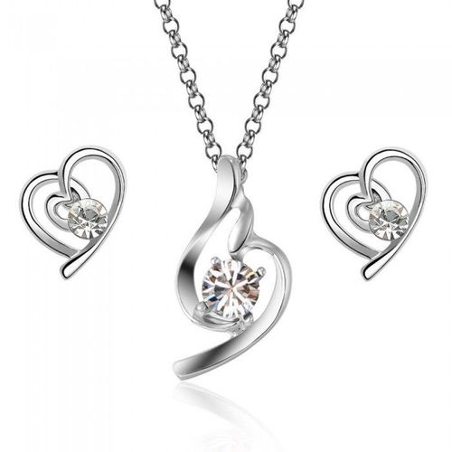 Parure Bijoux Boucles D'oreilles Coeur Puce Argentée Femme Couleur Blanc