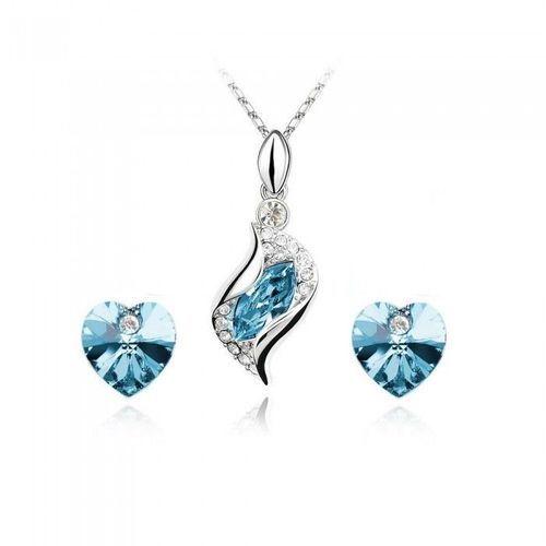 Parure Bijoux Goutte De L'océan Et Coeur Argentée Femme Couleur Bleu Turquoise