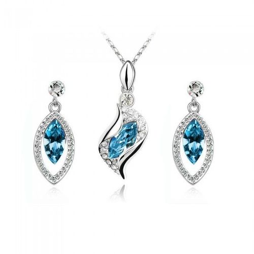 Parure Bijoux Goutte Océan Boucles D'oreilles Clou Pendantes Argentée Femme Couleur Bleu Turquoise