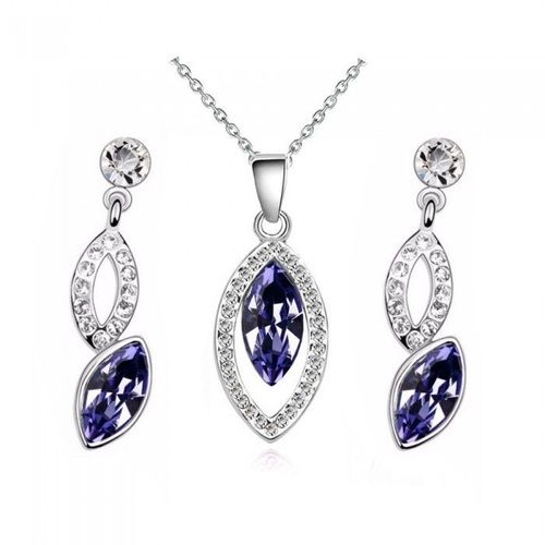 Parure Bijoux Ovale Goutte Argentée Femme Couleur Violet