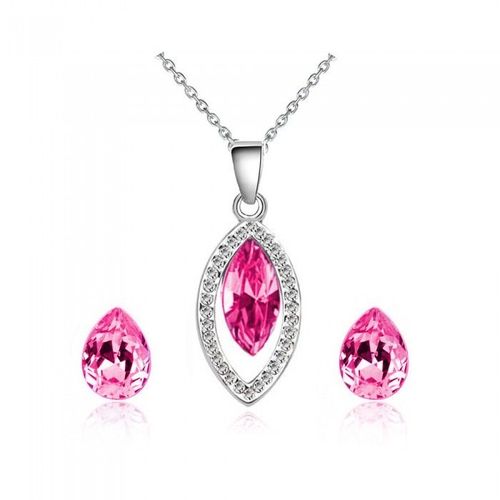 Parure Bijoux Ovale Boucles D'oreilles Goutte Puce Argentée Femme Couleur Rose Fushia