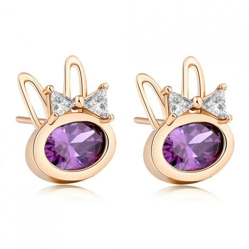 Boucles D'oreilles Lapin Petit Noeud Oxyde De Zirconium Doré Femme Couleur Violet