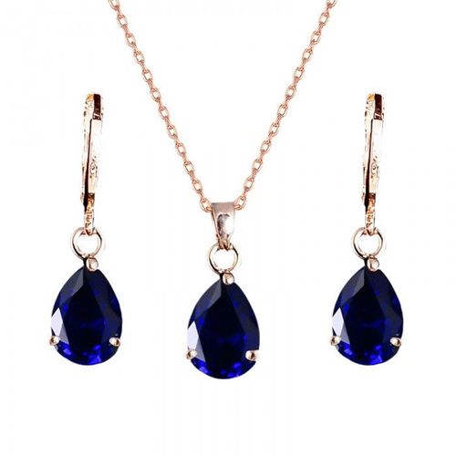 Parure Goutte Oxyde De Zirconium Doré Rose Femme Couleur Bleu Roi