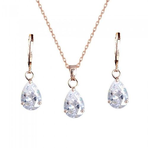 Parure Goutte Oxyde De Zirconium Doré Rose Femme Couleur Blanc