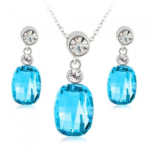 Parure Bijoux Forme Géométrique Pendant Strass Argentée Femme Couleur Bleu Turquoise